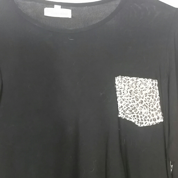 Patchwork T-shirt top long sleeve black leopard print sequin - Picture 2 of 6